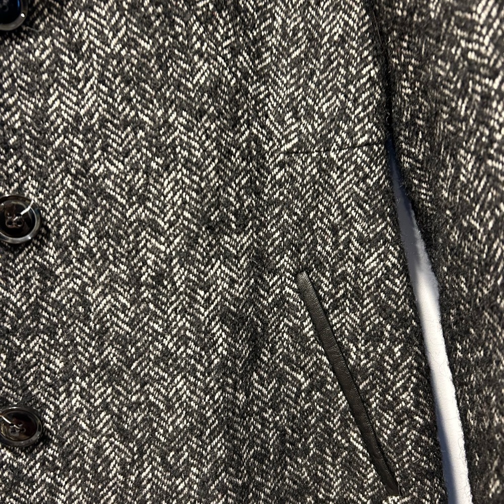 Kenzie wool herringbone coat with faux leather pocket trim